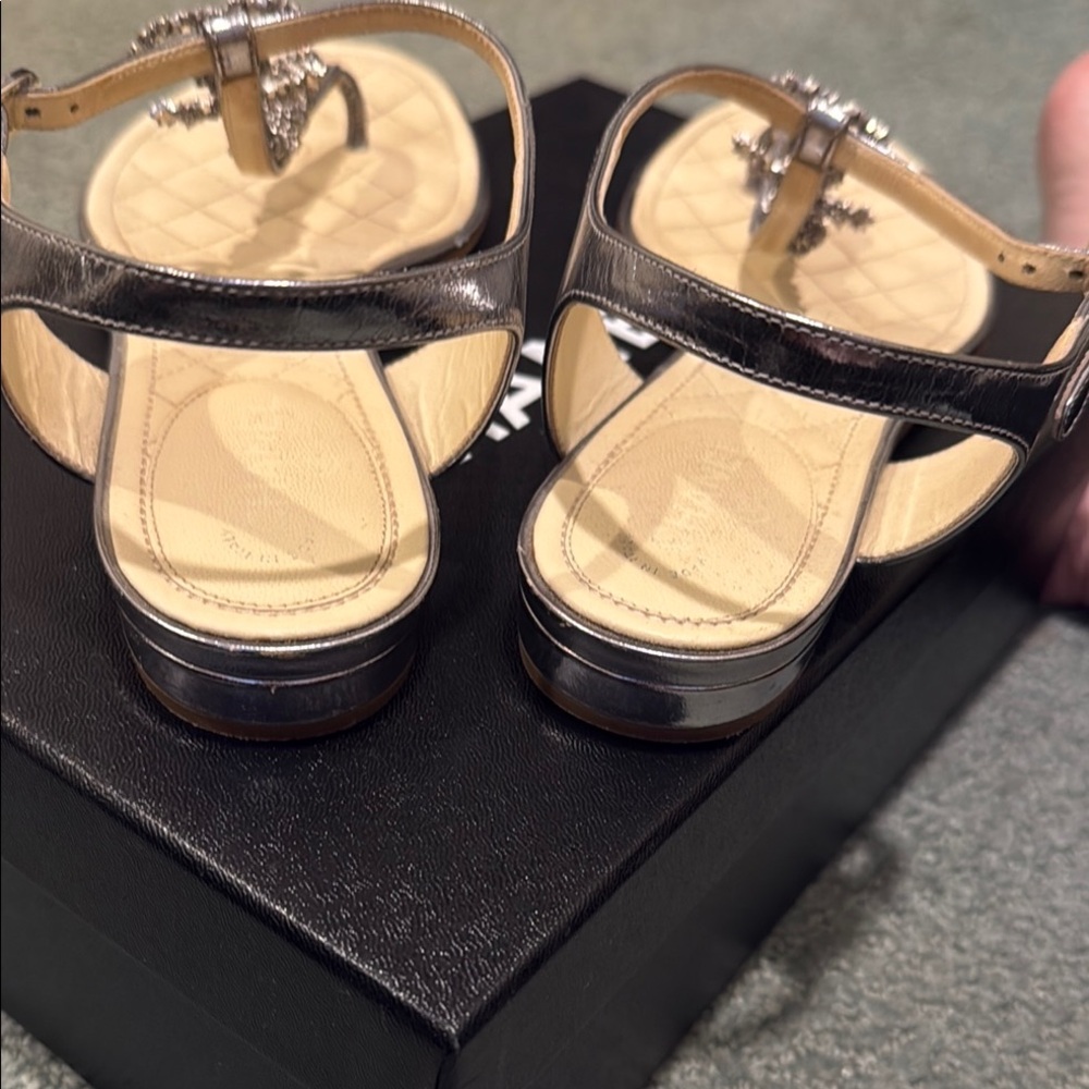 Chanel Silver Chain T-Strap Sandals - Picture 4 of 9
